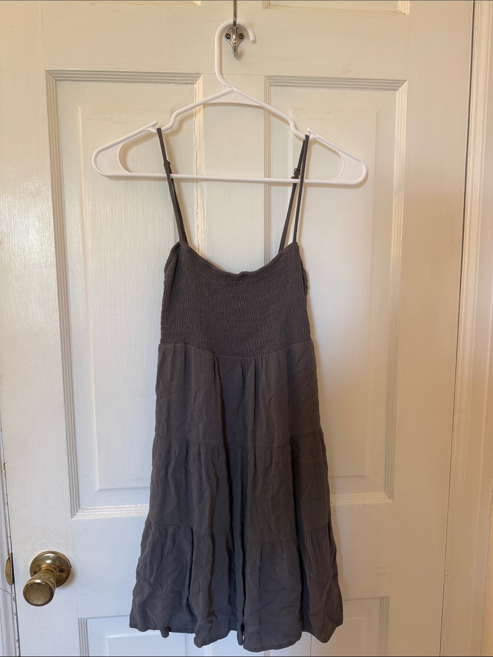 La Hearts Charcoal Gray Smocked Mini Dress